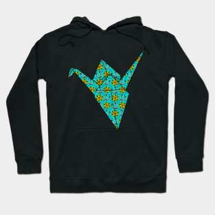 Turquoise origami crane yellow flowers Hoodie